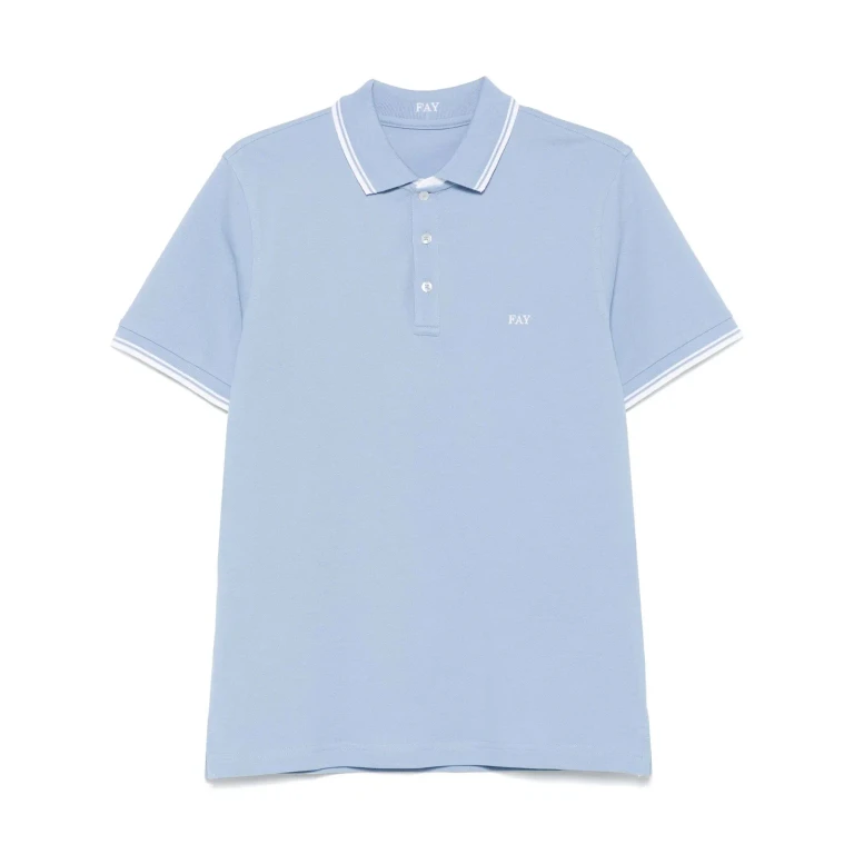Fay Light Blue Cotton Pique Polo Shirt