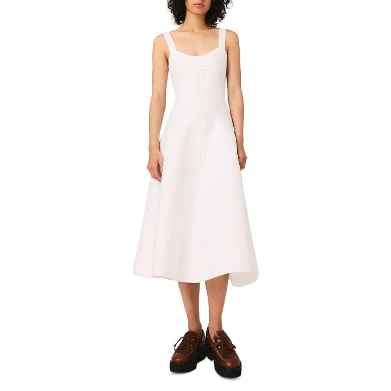 Maje Rorsya Pointelle Knit Midi Dress