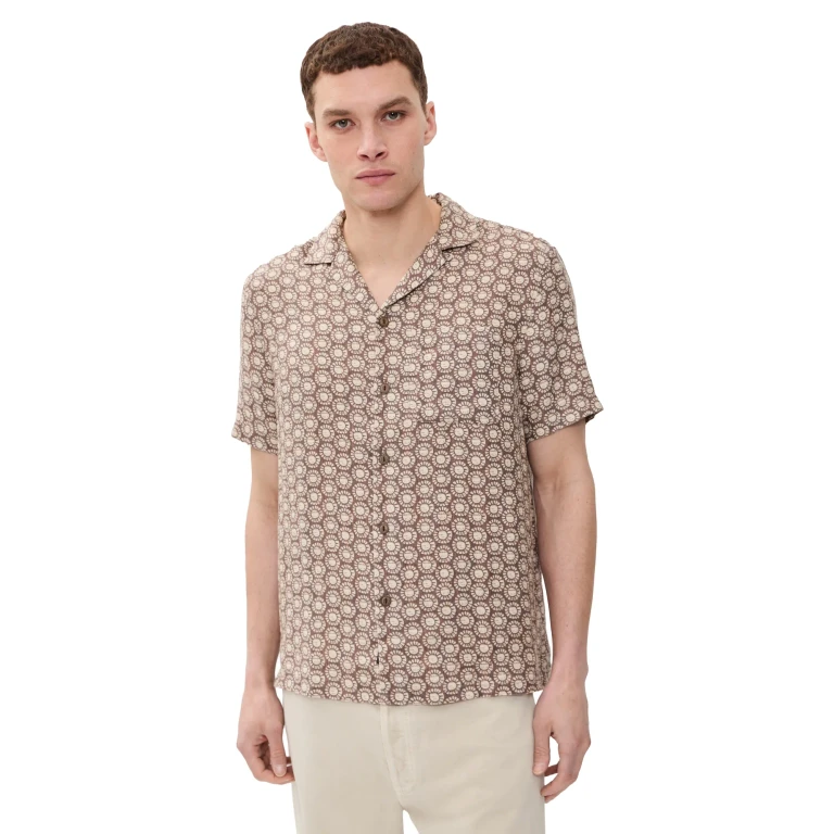 Faherty Short Sleeve Palma Linen Camp Shirt Island Brown Stripe XXL