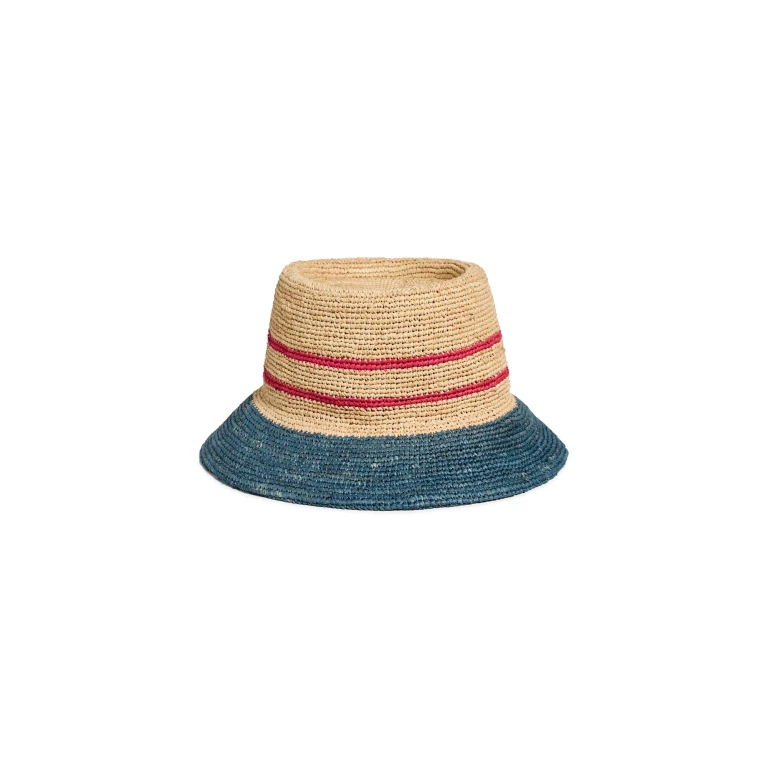 Brixton Ellee Straw Bucket Hat Natural/Navy/Red XS/S