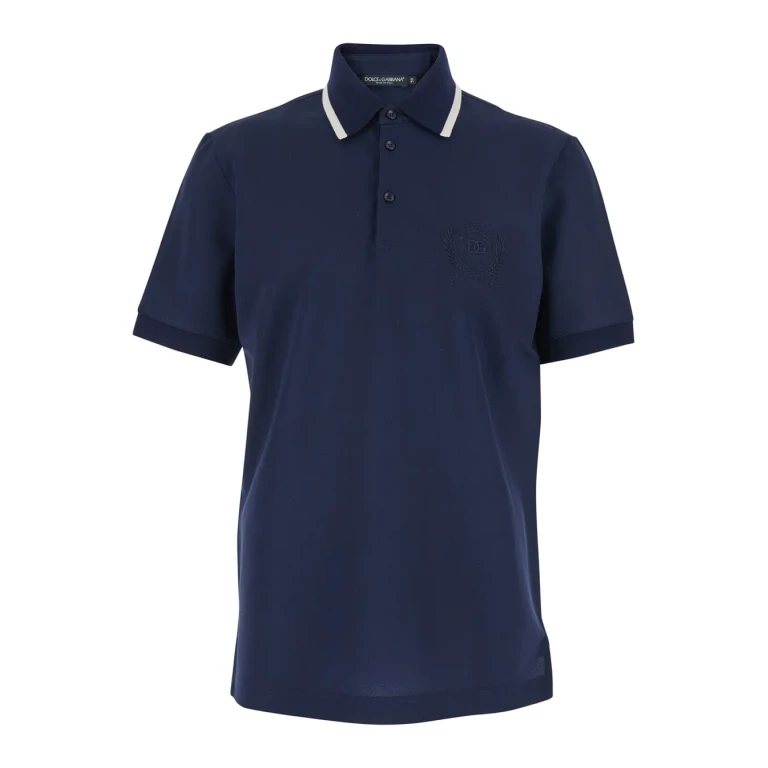 Dolce & Gabbana Blue Polo Shirt With Logo On The Front In Tech Fabric For Men