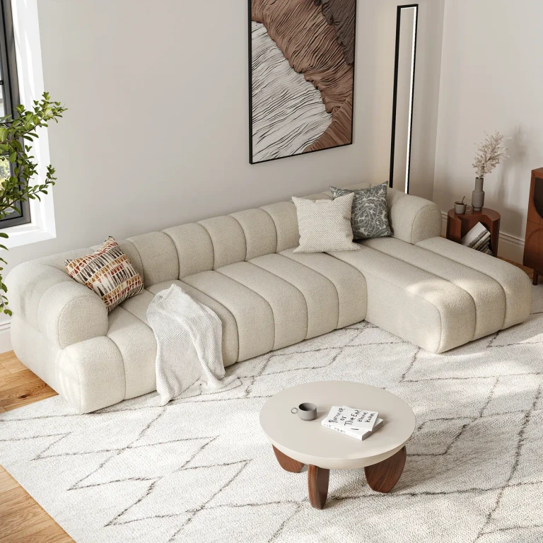 118" Channeled 3-Piece Chenille Sectional L-Shaped Sofa with Chaise