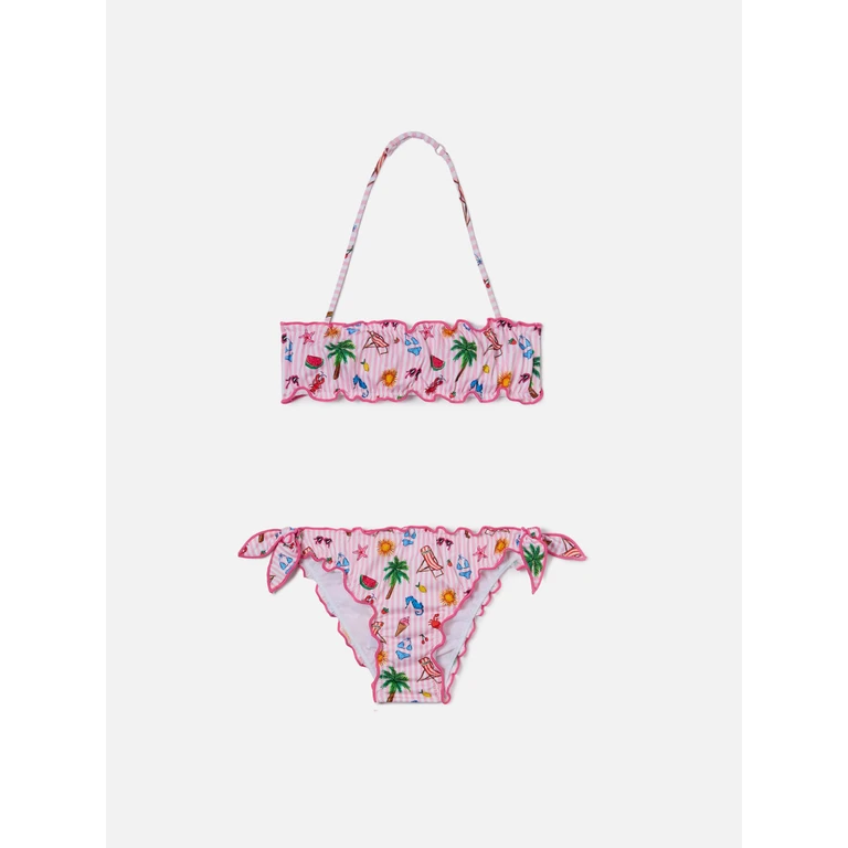 Mc2 Saint Barth Emy White And Pink Striped Funny Print Bikini