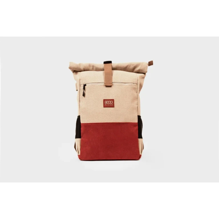 Everyday Hemp Rolltop Backpack in Beige and Red