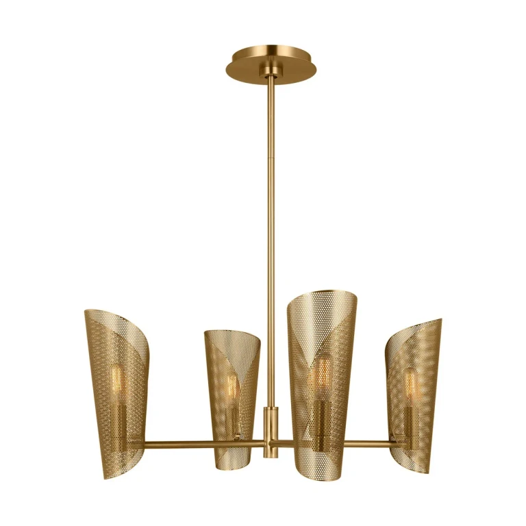 Burnished Brass Four Light Chandelier from the Plivot Collection