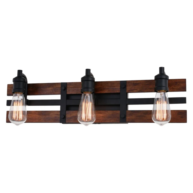 Carrington 3-Light Bathroom Vanity Light in Matte Black and Deep Walnut