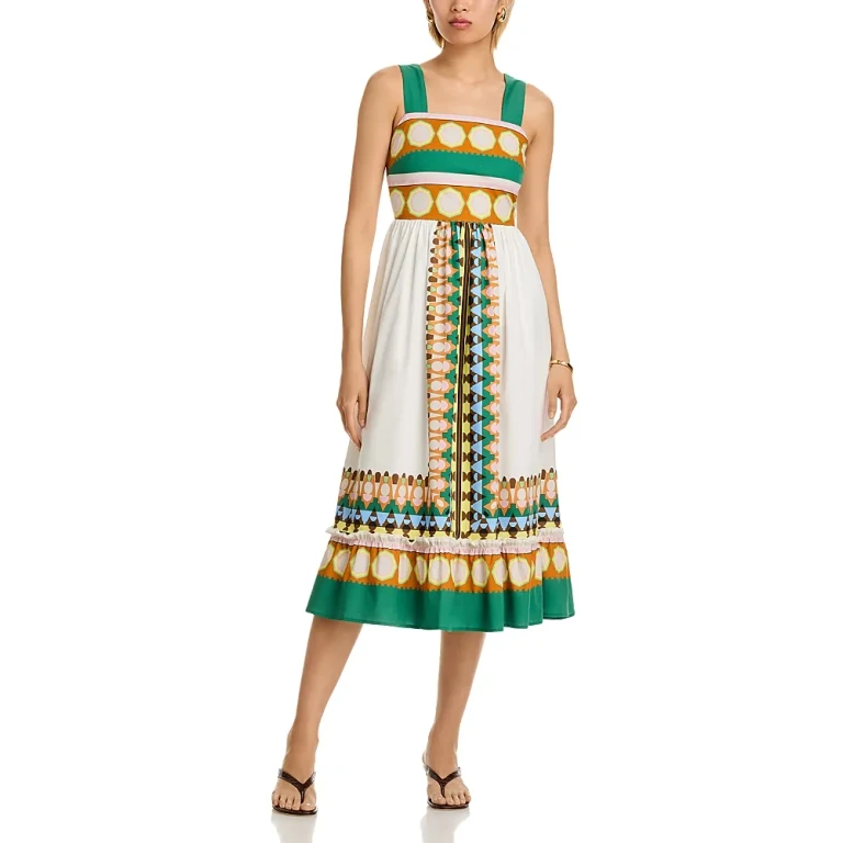 T Tahari Printed Square Neck Midi Dress