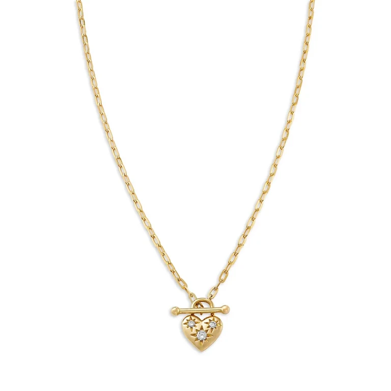 14K Yellow Gold Lab Grown Diamond Heart Toggle Pendant Necklace, 18