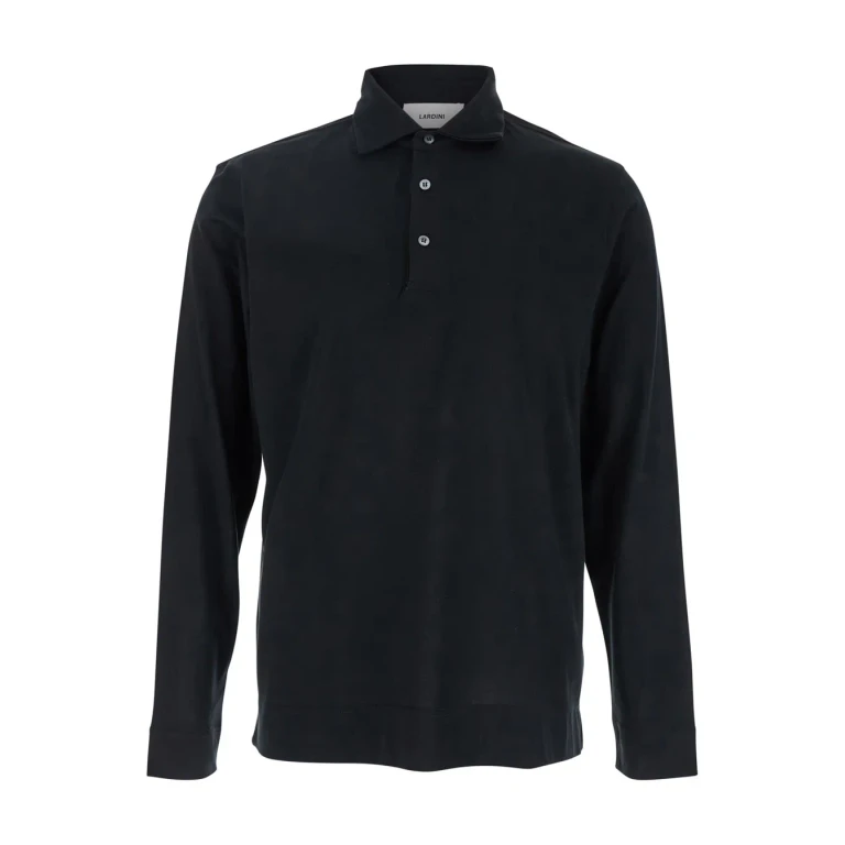 Lardini Blue Polo With Classic Collar And Long Sleeves In Cotton And Silk Blend Man