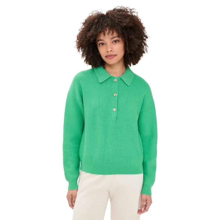 Varley Marlie Knit Polo Sweater Green Spruce L
