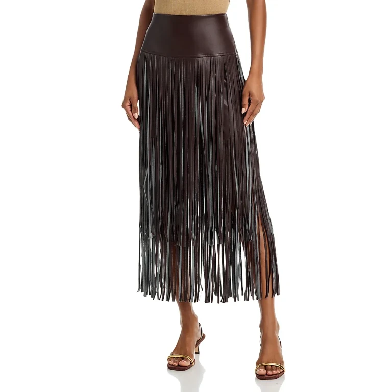 L'Agence Karolina Faux Leather Fringe Skirt