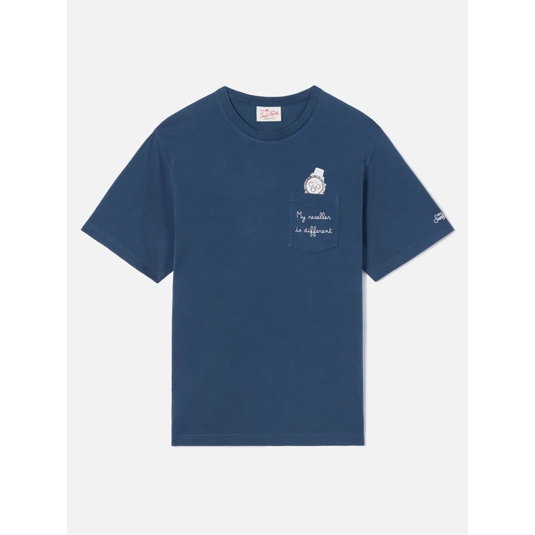 Mc2 Saint Barth Blue Austin T-Shirt With Watch And My Reseller Is Different Embroidery - Men