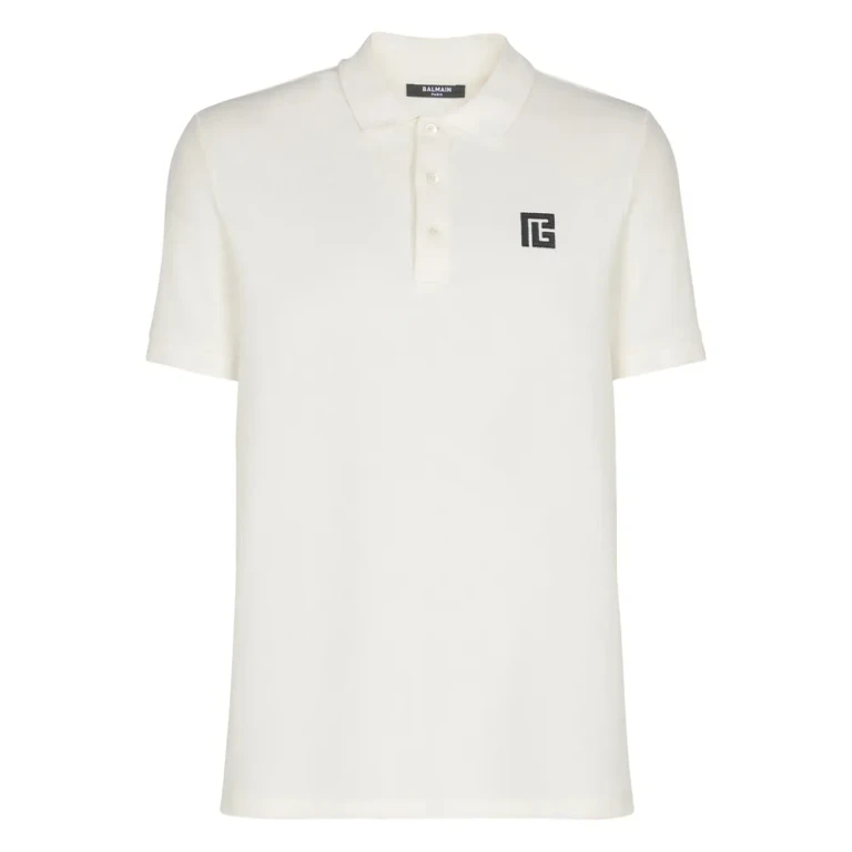 Polo de algodón con logo PB bordado de Balmain
