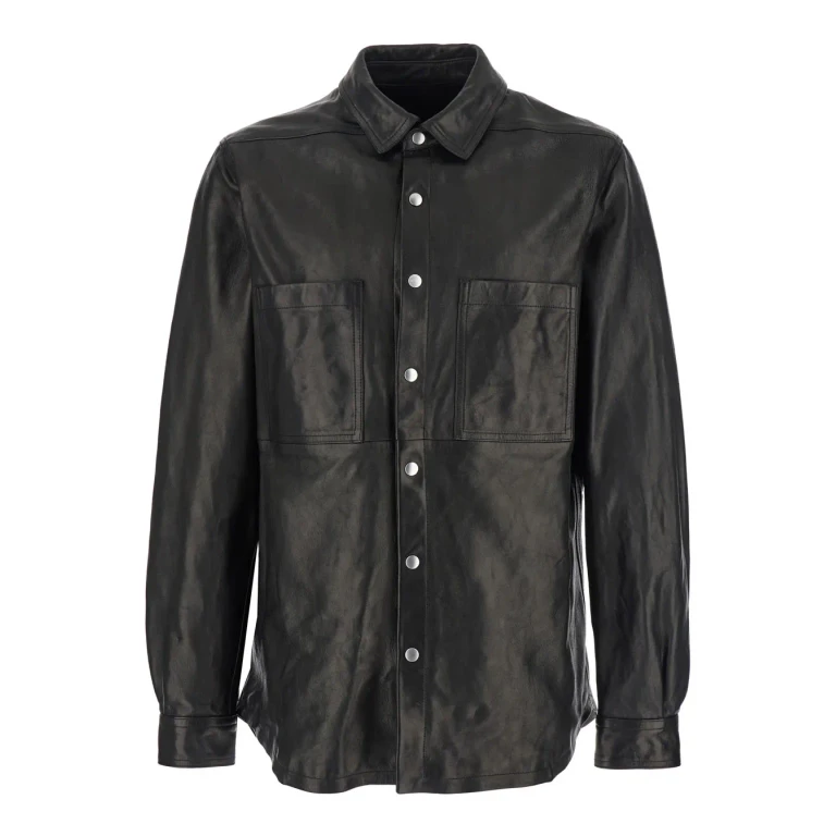 Rick Owens Black Jacket With Classic Collar In Leather Man
