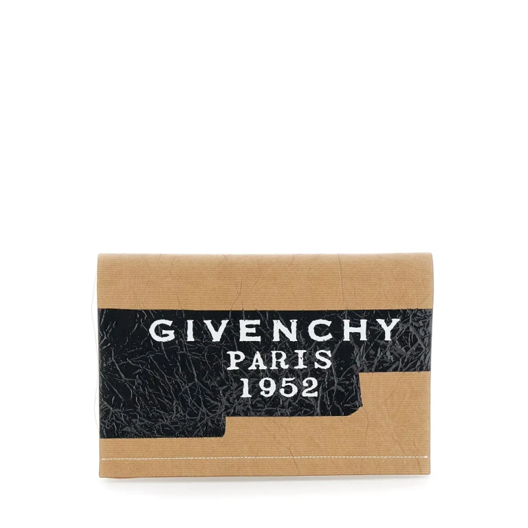 Givenchy Beige Clutch Bag With Crinkled Effect And Logo Lettering On The Front In Leather Woman