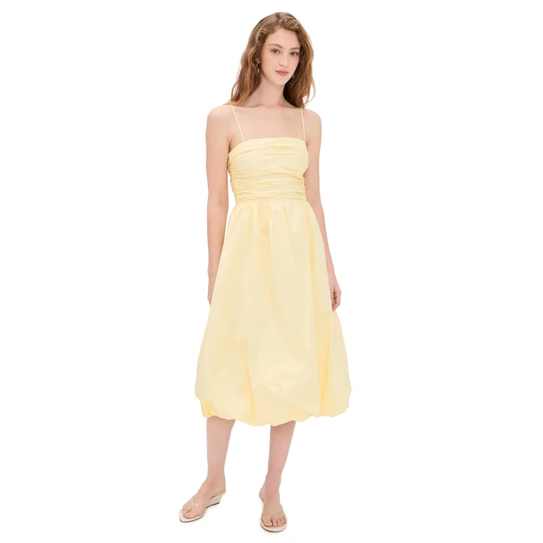 WAYF Katherine Bubble Hem Dress Yellow XL