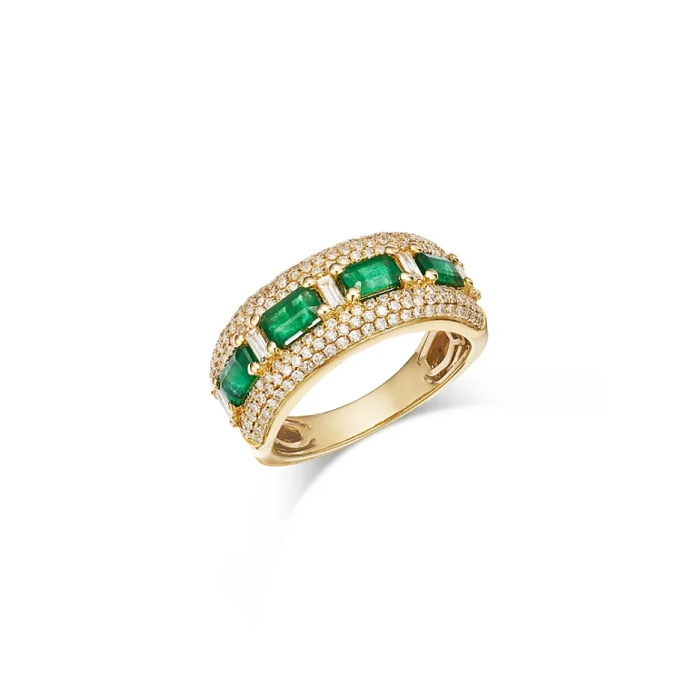 Emerald & Diamond Pave Ring in 14K Yellow Gold
