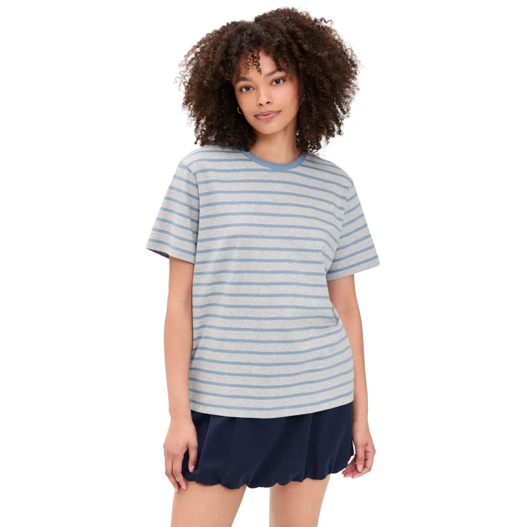 DUNST Striped T-Shirt Melange Grey/Soft Blue L