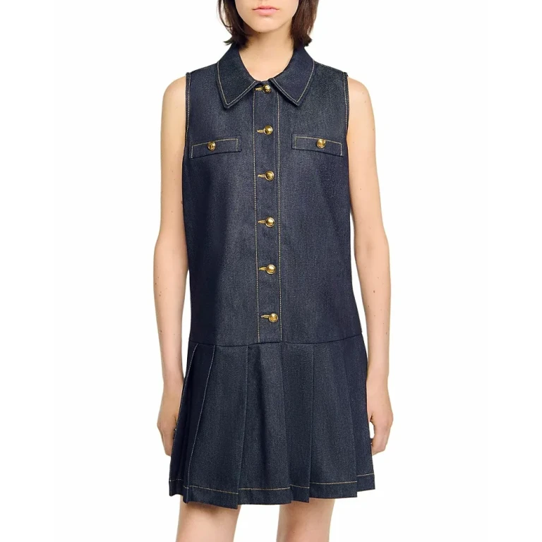 Sandro Button Front Mini Denim Dress