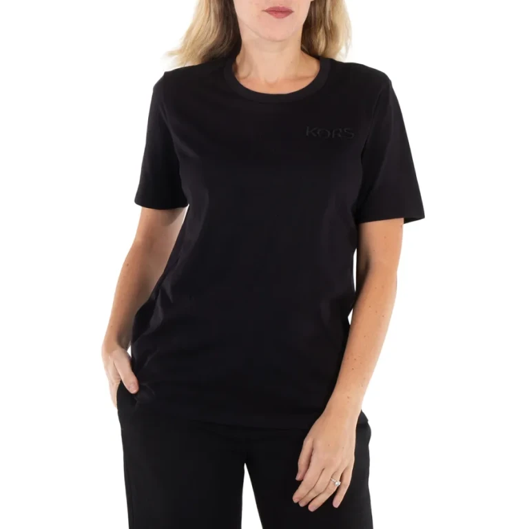 Michael Kors Ladies Black Logo Embroidered Organic Cotton T-Shirt