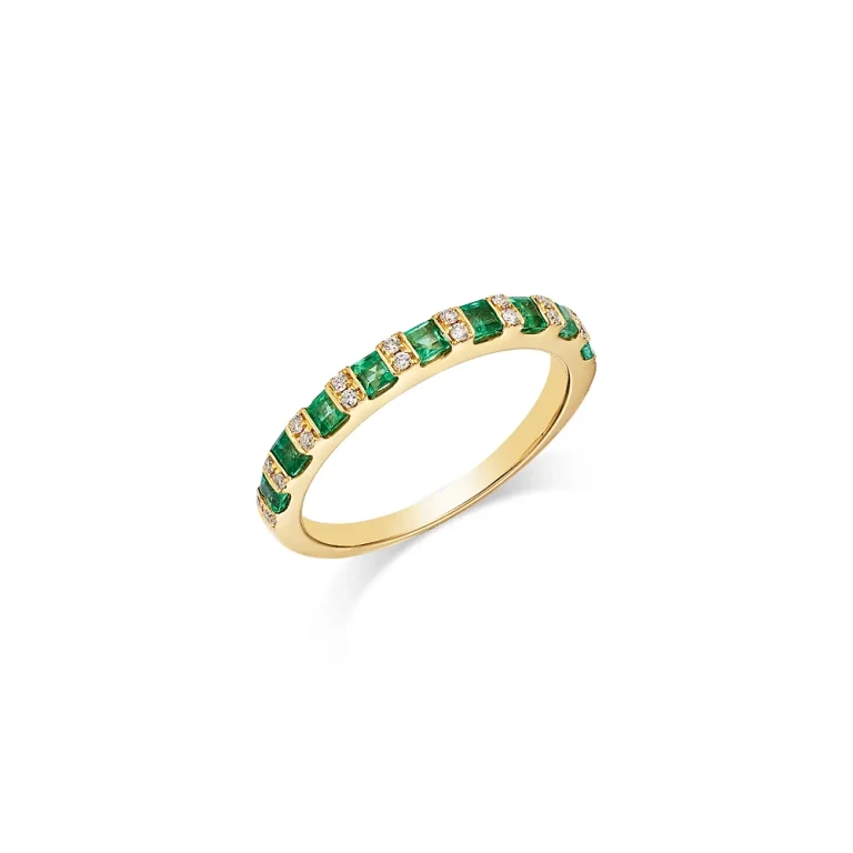 Emerald & Diamond Band Ring in 14K Yellow Gold