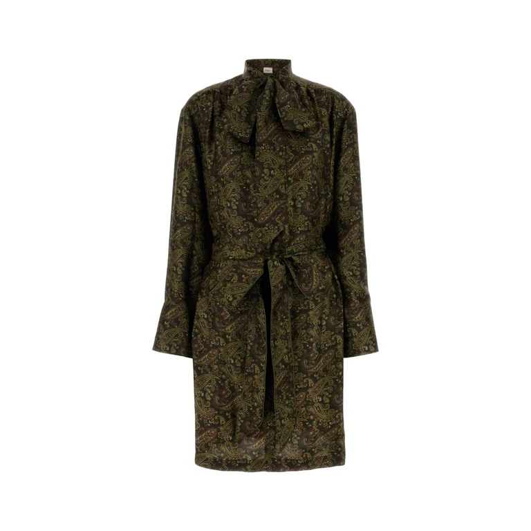 Saint Laurent Printed Silk Dress Kakibordeaux Exterior: Abiti - Women
