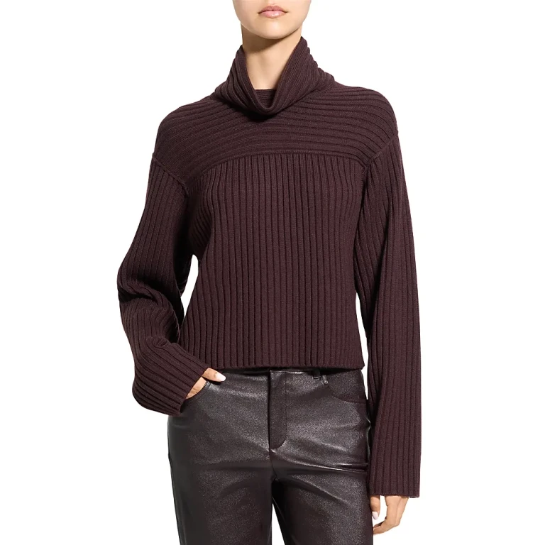 Theory Wool Ribbed Mock Neck Sweater