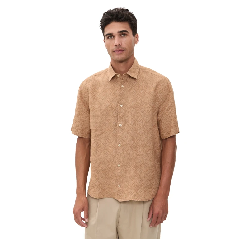 Frescobol Carioca Castro Linen Angra Madeira Print Shirt Copper XL