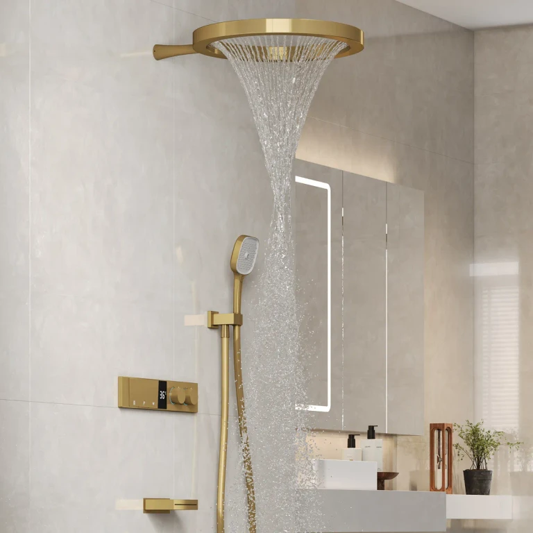 Luxury Gold Thermostatic Shower System with Overhead Rainfall & Handheld Spray