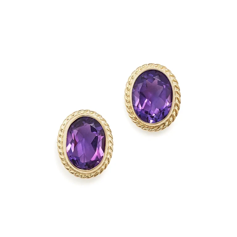 Amethyst Oval Medium Bezel Stud Earrings in 14K Yellow Gold