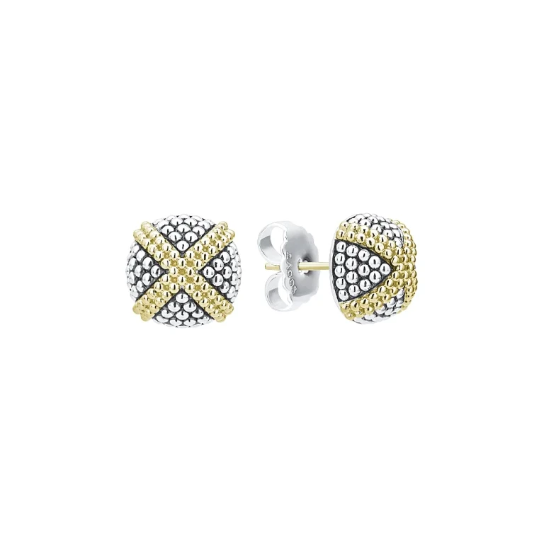 Lagos 18K Yellow Gold & Sterling Silver Signature Caviar Square Earrings
