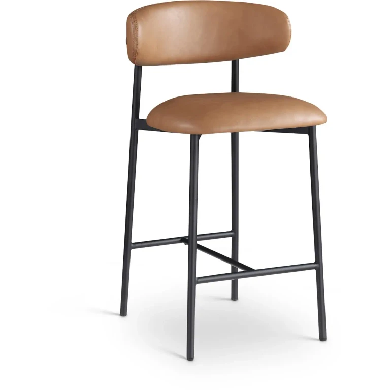 Lupita Cognac Vegan Leather Upholstered Counter Stool, Set of 2