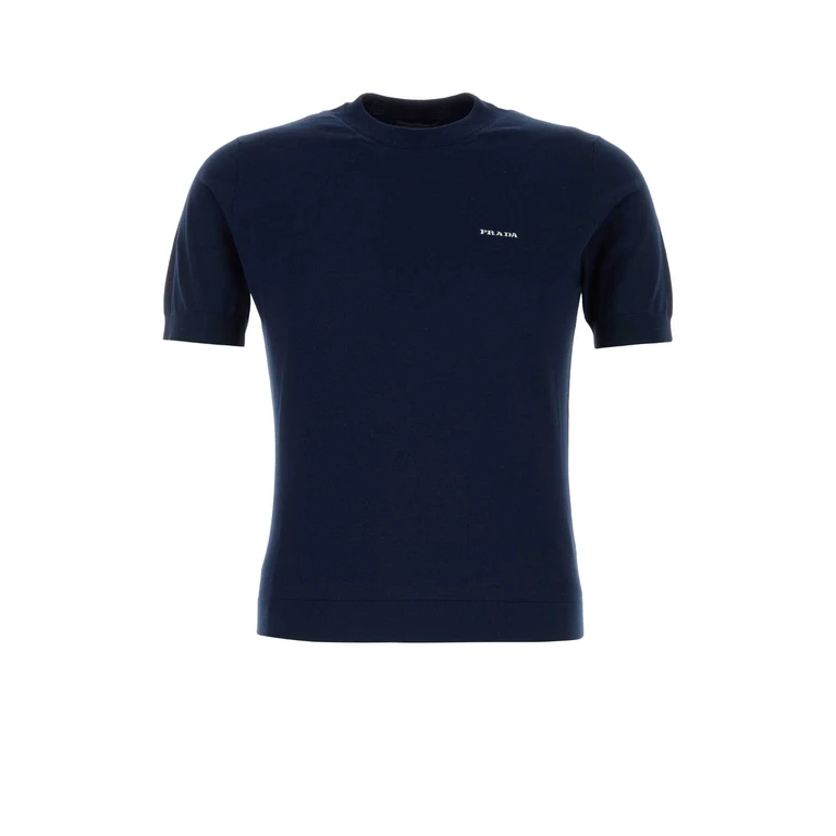 Prada Navy Blue Cotton Sweater Bleu Exterior: Maglieria - Men