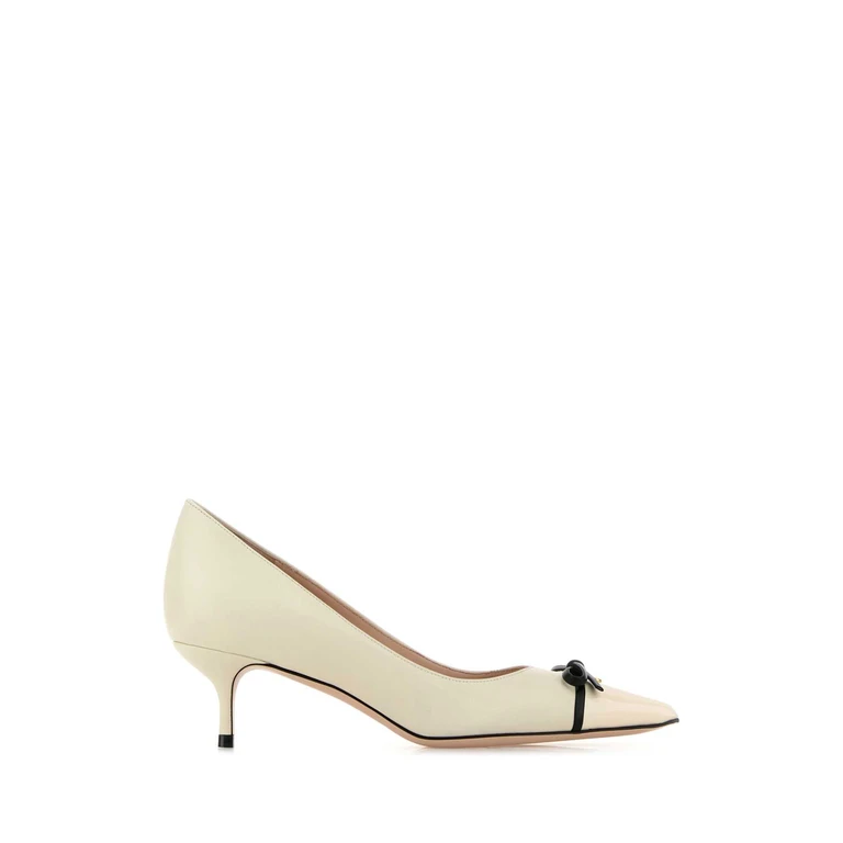 Valentino Garavani White Leather Vlogo Pumps Ivorynero Scarpe Con Tacco - Women