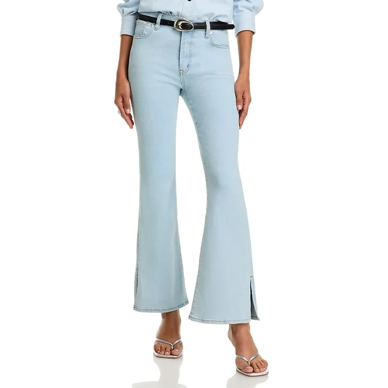 Frame The Icon High Rise Flared Jeans in Feather Raw After