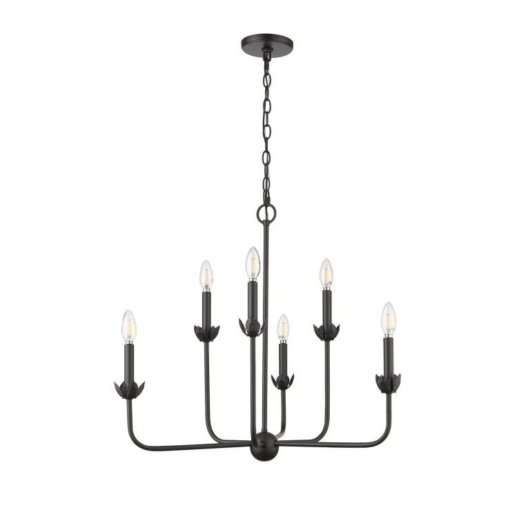 Matte Black Six Light Chandelier from the Freesia Collection