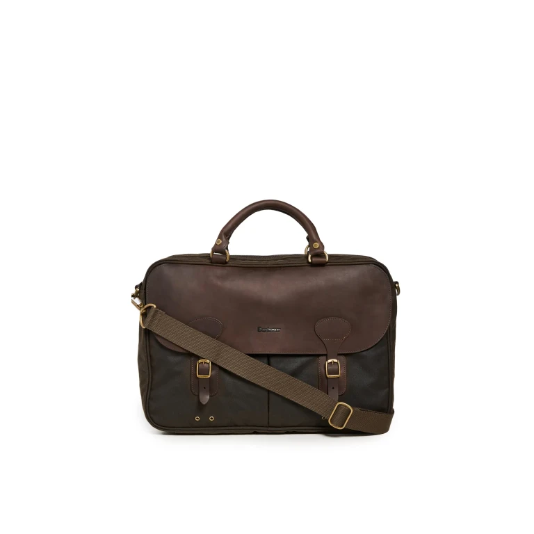 Barbour Wax Leather Briefcase Olive One Size