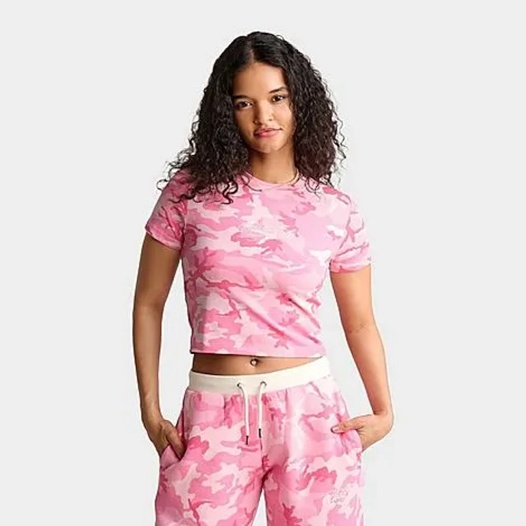 Hoodrich Women's Script Logo Camo Baby T-Shirt in Pink Camo Size: XS