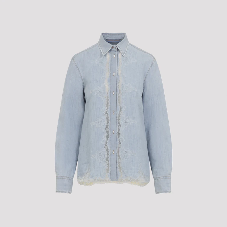 Ermanno Scervino Cotton And Linen Shirt Blue - Women