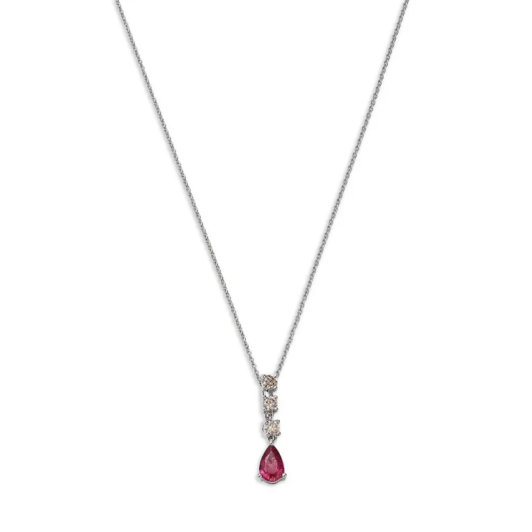 Ruby & Diamond Linear Pendant Necklace in 14K White Gold, 20