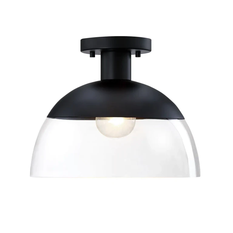 Matte Black One Light Semi Flush Mount from the Rey Collection