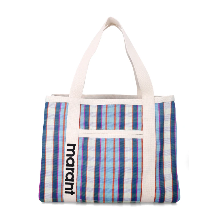 Isabel Marant Darwen striped shoulder tote Torquise Chalk Nylon - Women