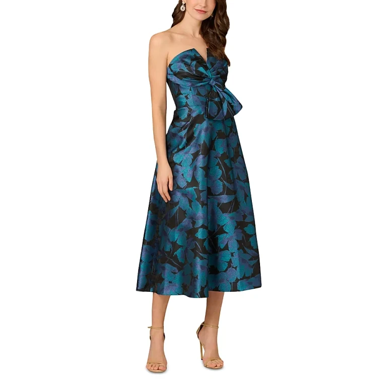 Aidan Mattox Floral Jacquard Midi Dress