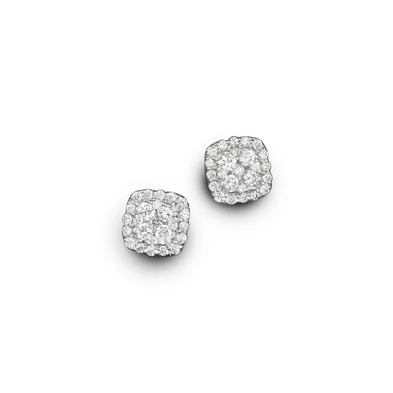 Diamond Cluster Stud Earrings in 14K White Gold, .50 tcw