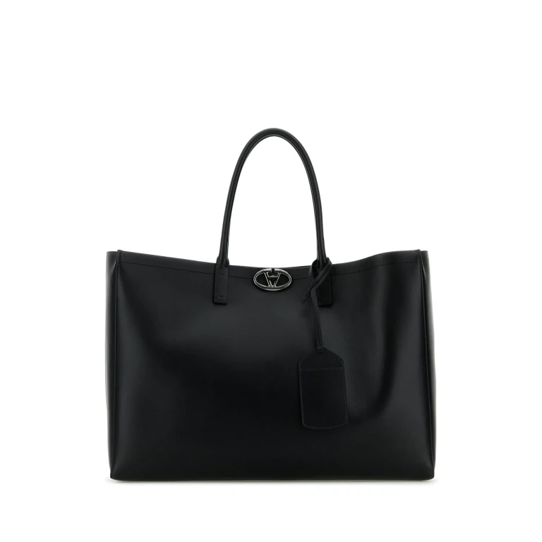 Borsa shopping VLogo Moon in pelle nera Valentino Garavani