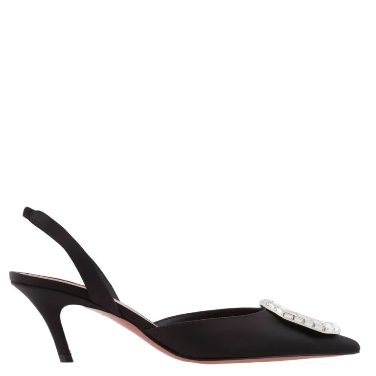 Amina Muaddi Camelia 60 Satin Slingback Pumps, Brand Size 35 ( US Size 5 )