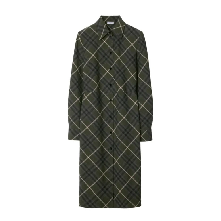 Burberry Womens Check Wool Blend Shirt Dress