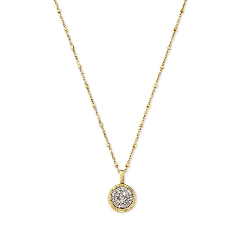 Diamond Pave Medallion Pendant Necklace Set in 14K Yellow Gold, 0.30 tcw