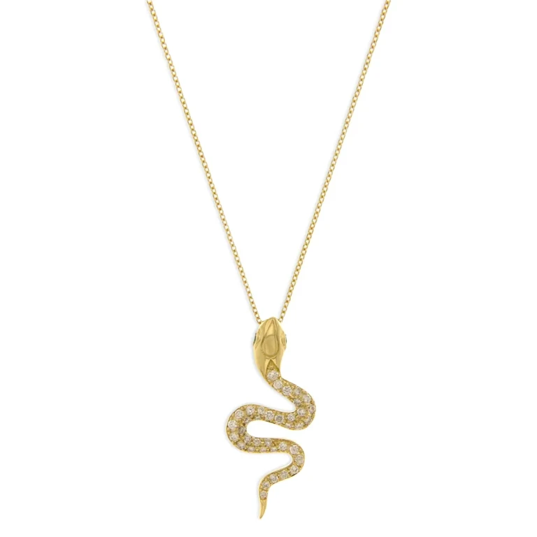 Diamond Snake Pendant Necklace in 14K Yellow Gold, 0.22 tcw