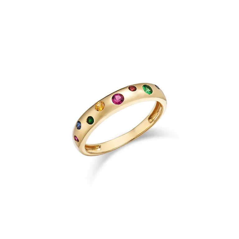 Rainbow Sapphire & Tsavorite Band in 14K Yellow Gold